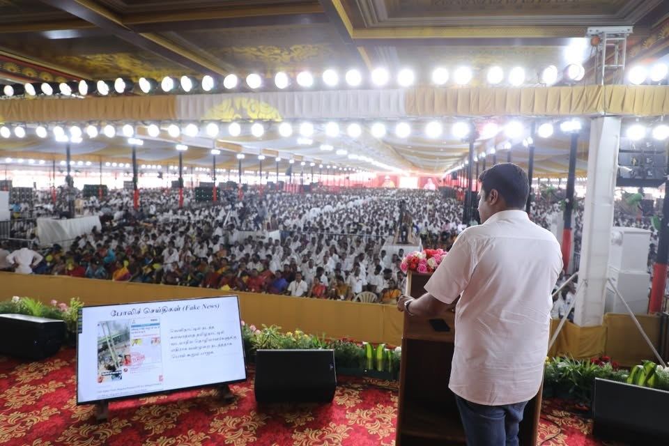 Addressing a packed party conference
